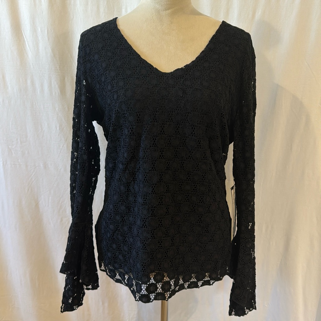 Black LaceCrochet Top Brand Bill Blass Size L